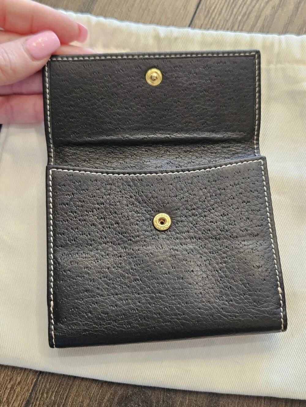 Ferragamo Gancini Black Leather Compact Wallet / ID Holder Made In Italy+Dustbag